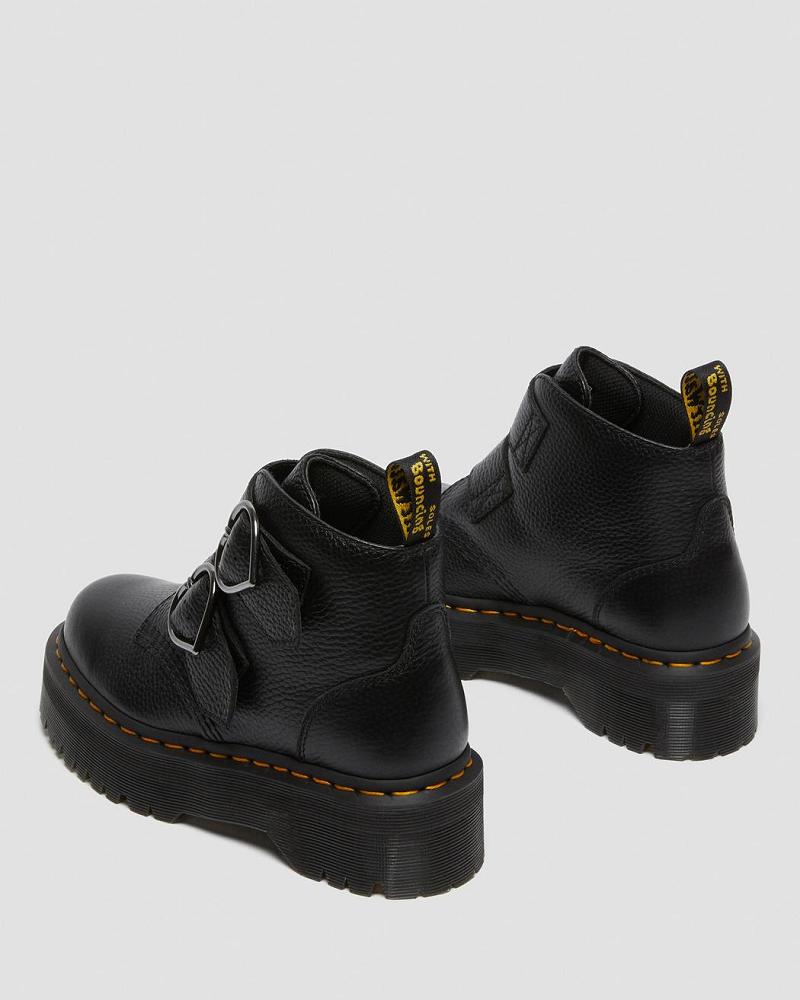 Dr Martens Devon Heart Læder Platform Støvler Dame Sort | DK 238OKI